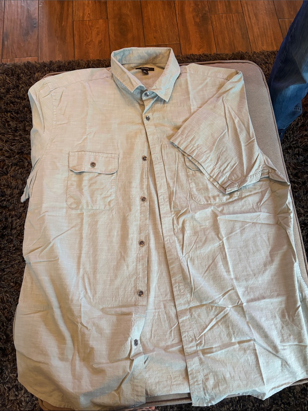Alfani Light Beige Short-Sleeve Button-Down Shirt